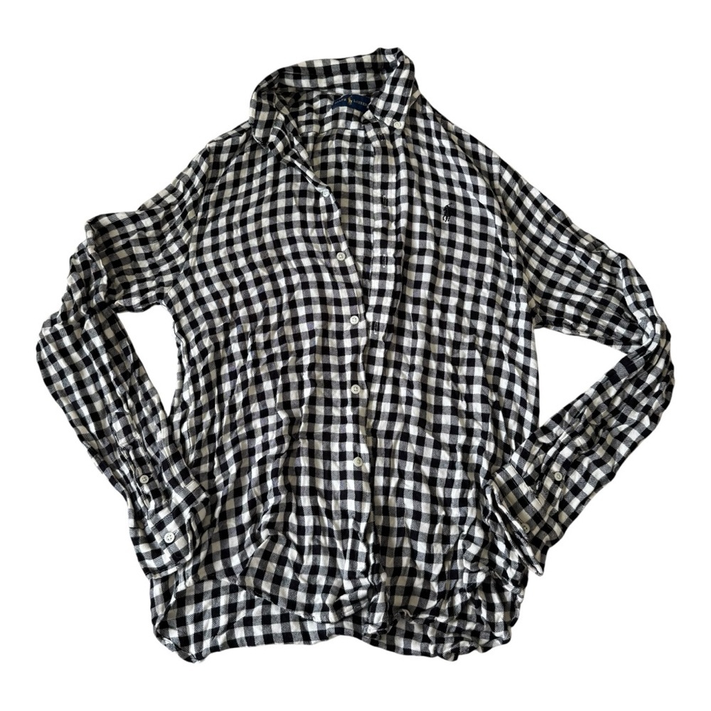 Ralph Lauren Gingham Plaid Viscose Soft Flannel Buttom Down Long Sleeve